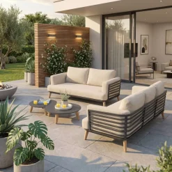 Discount Salotto da giardino alluminio 5 posti 4 pezzi Monte Carlo Grigio antracite e beige Salotto Da Giardino