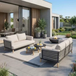 Hot Salotto da giardino alluminio 5 posti 4 pezzi Monte Carlo Grigio antracite e tortora Salotto Da Giardino