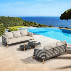 Hot Salotto da giardino alluminio 5 posti 4 pezzi Monte Carlo Grigio antracite e tortora Salotto Da Giardino
