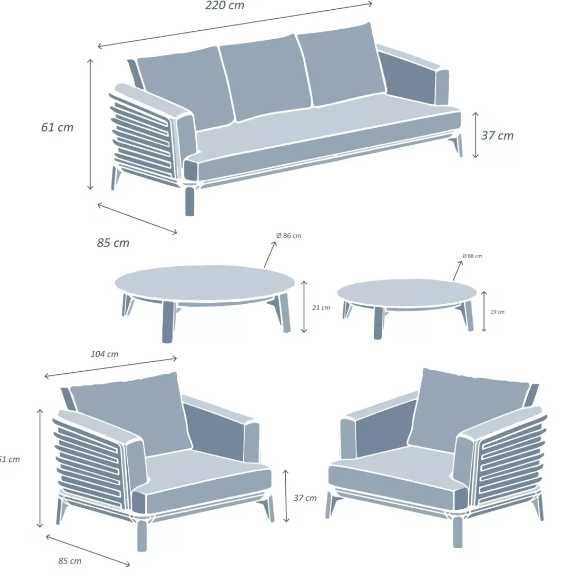 Discount Salotto da giardino alluminio 5 posti 5 pezzi Monte Carlo Bianco e grigio chiaro Salotto Da Giardino