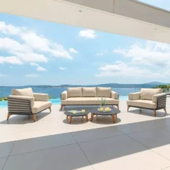 New Salotto da giardino alluminio 5 posti 5 pezzi Monte Carlo Grigio antracite e beige Salotto Da Giardino