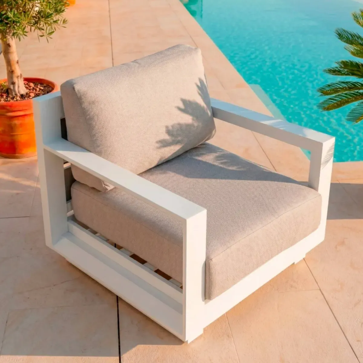 Salotto da giardino alluminio 5 pezzi Elba Bianco e totora Salotto Da Giardino