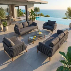 New Salotto da giardino alluminio 8 posti 6 pezzi Monte Carlo Grigio Salotto Da Giardino