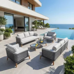 Clearance Salotto da giardino alluminio 8 posti 6 pezzi Monte Carlo Grigio antracite e grigio chiaro Salotto Da Giardino