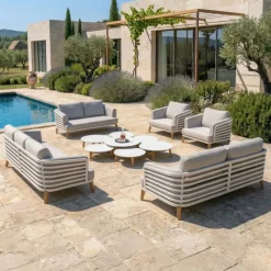 Outlet Salotto da giardino alluminio 12 pezzi Monte Carlo Bianco e grigio chiaro Salotto Da Giardino