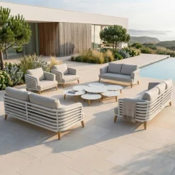 Sale Salotto da giardino alluminio 12 pezzi Monte Carlo Bianco e tortora Salotto Da Giardino