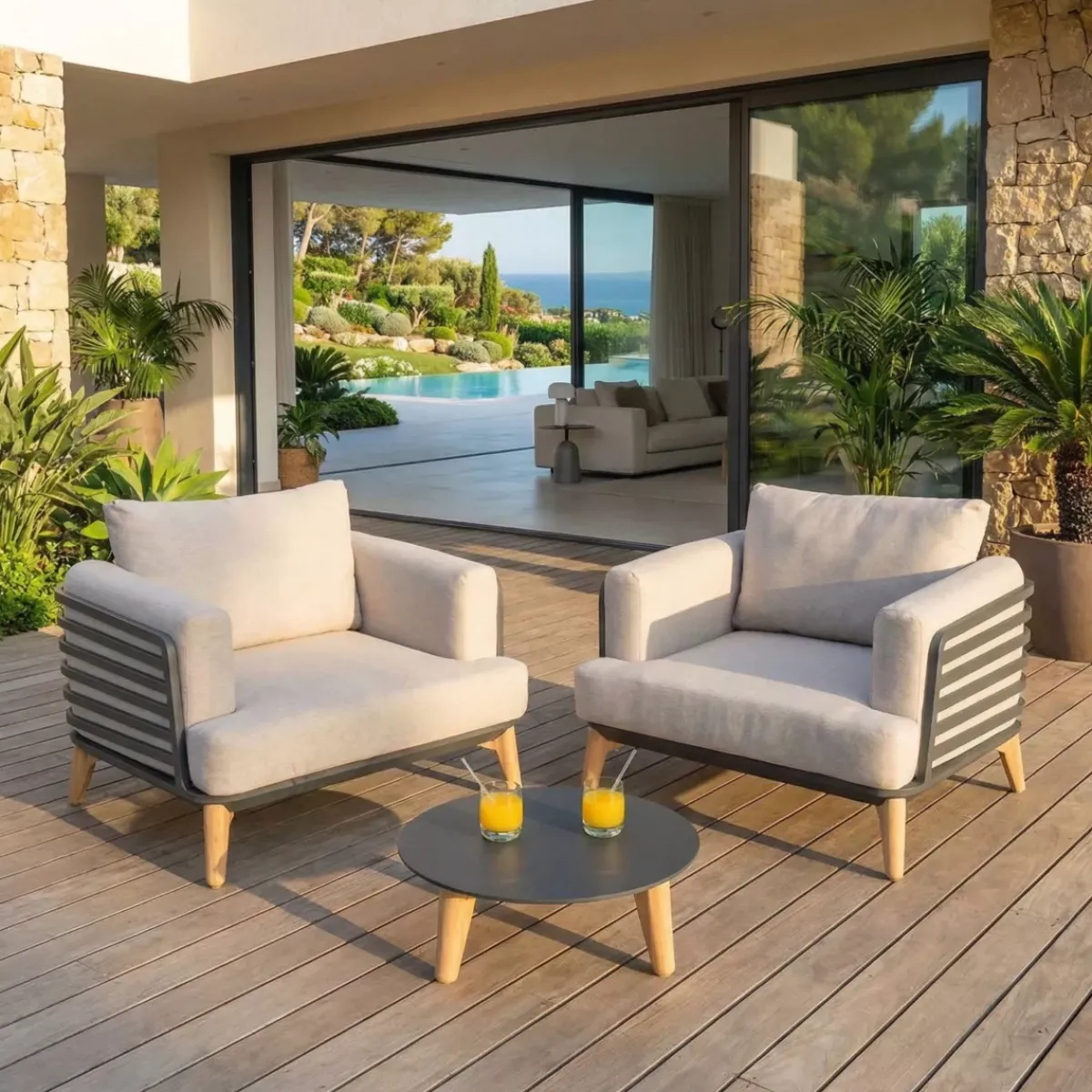 Clearance Salotto da giardino alluminio 2 posti 3 pezzi Monte Carlo Grigio antracite e tortora Salotto Da Balcone|Salotto Da Giardino