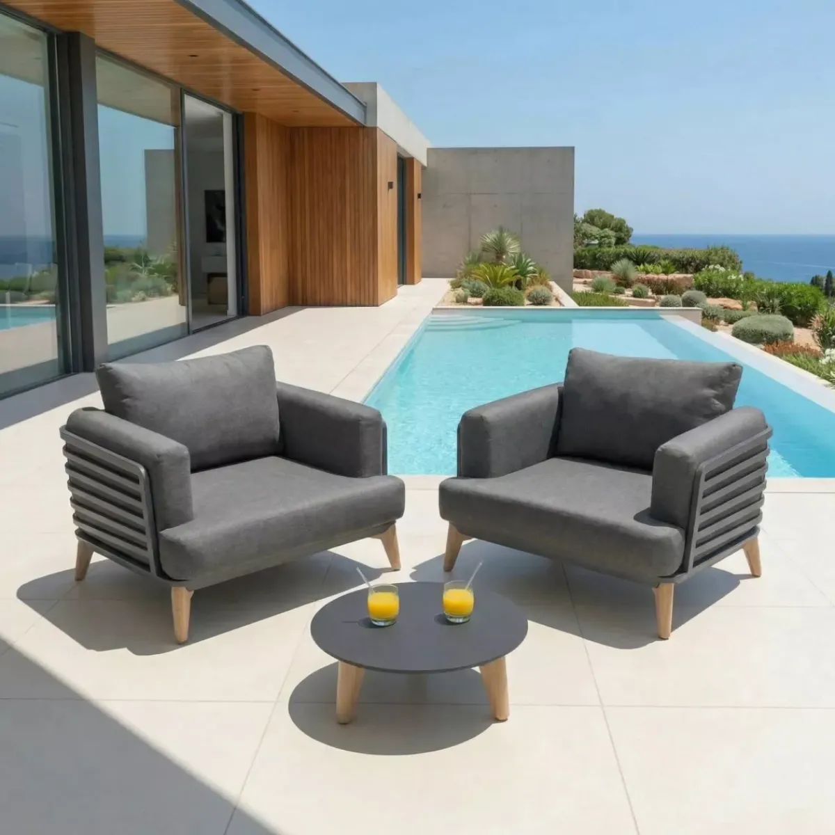 Salotto da giardino alluminio 2 posti 3 pezzi Monte Carlo Grigio Salotto Da Balcone|Salotto Da Giardino