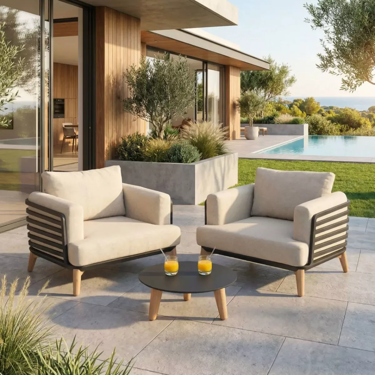 Discount Salotto da giardino alluminio 2 posti 3 pezzi Monte Carlo Grigio antracite e beige Salotto Da Balcone|Salotto Da Giardino