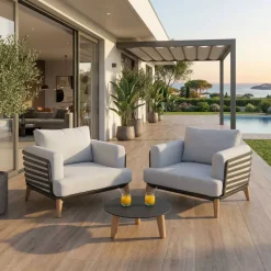 Hot Salotto da giardino alluminio 2 posti 3 pezzi Monte Carlo Grigio antracite e grigio chiaro Salotto Da Balcone|Salotto Da Giardino