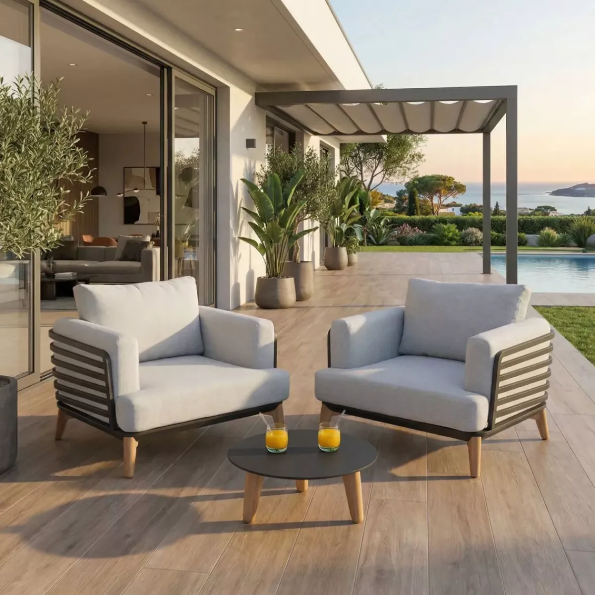 Hot Salotto da giardino alluminio 2 posti 3 pezzi Monte Carlo Grigio antracite e grigio chiaro Salotto Da Balcone|Salotto Da Giardino