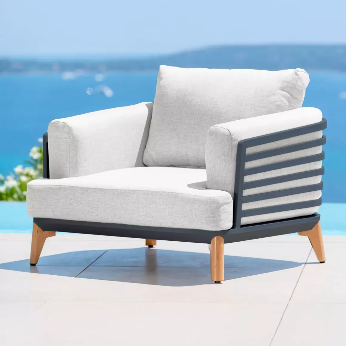 Salotto da giardino alluminio 5 posti 5 pezzi Monte Carlo Grigio antracite e grigio chiaro
