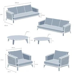 Salotto da giardino alluminio 8 posti 6 pezzi Monte Carlo Bianco e beige