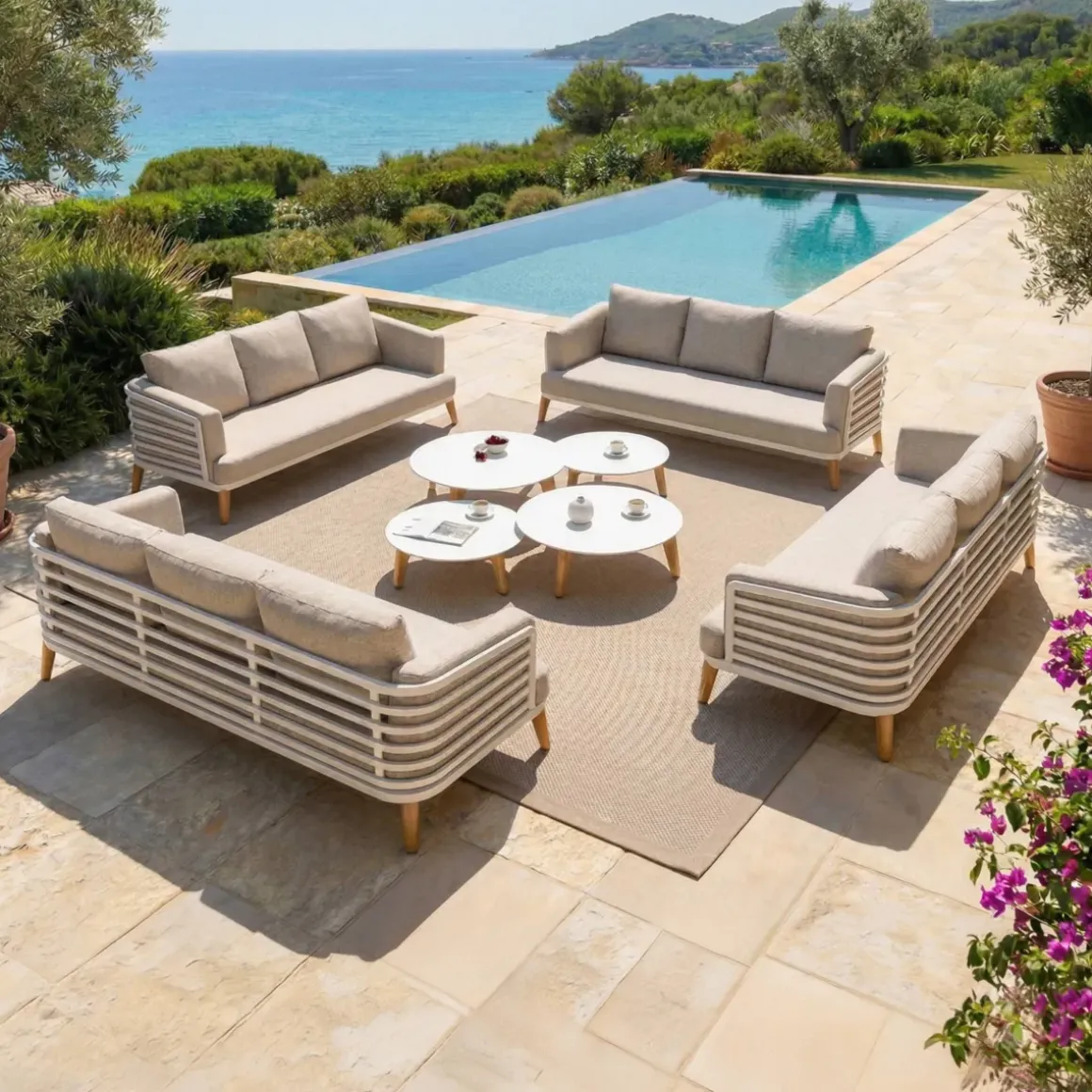 Salotto da giardino alluminio 12 posti 8 pezzi Monte Carlo Bianco e tortora