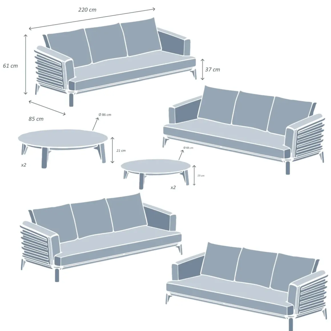 Salotto da giardino alluminio 12 posti 8 pezzi Monte Carlo Grigio chiaro e beige
