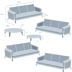 Salotto da giardino alluminio 12 posti 8 pezzi Monte Carlo Grigio antracite e grigio chiaro
