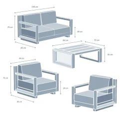 Salotto da giardino alluminio 4 posti 4 pezzi Elba Bianco e beige