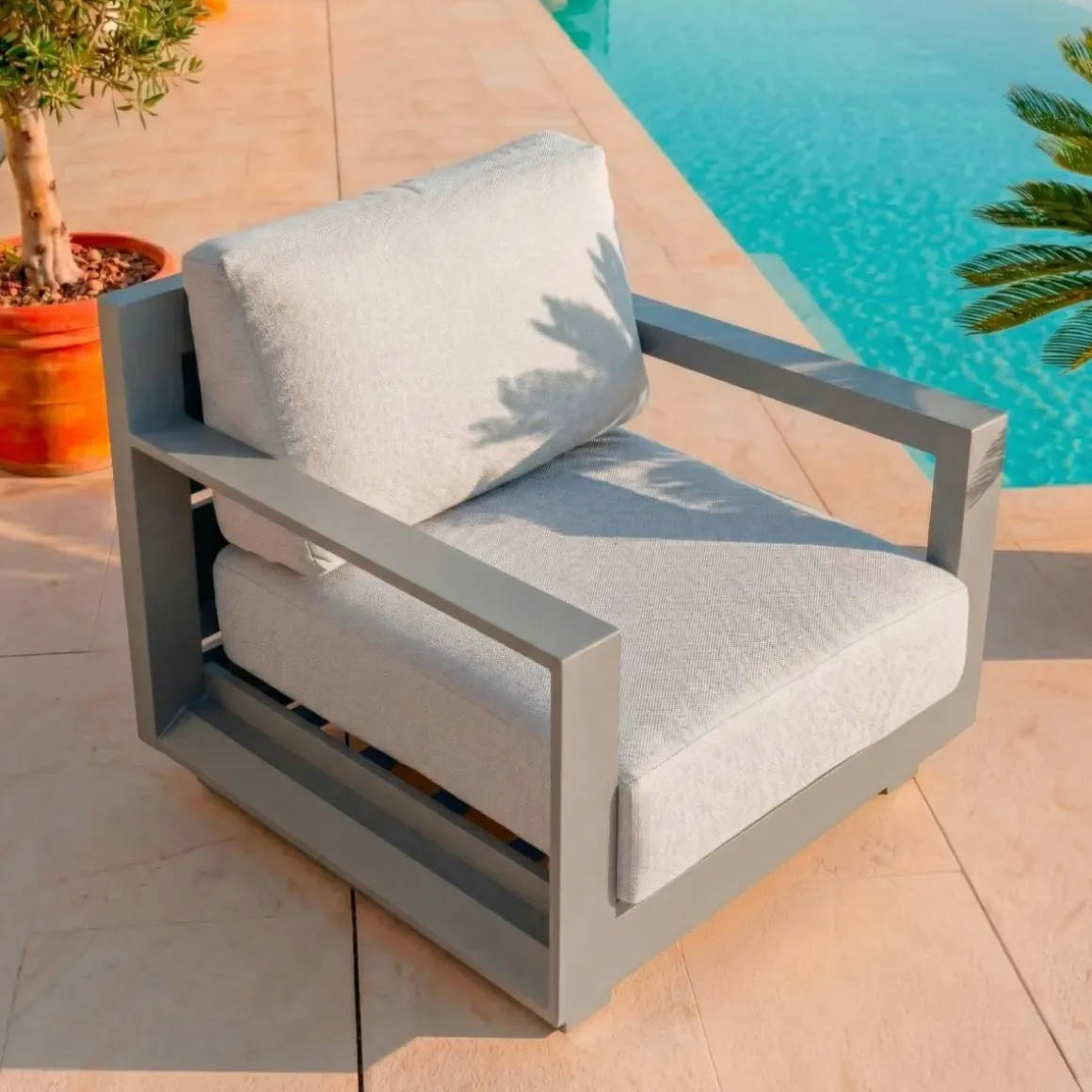 Salotto da giardino alluminio 4 posti 4 pezzi Elba Grigio antracite e grigio chiaro