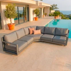 Hot Salotto da giardino angolare alluminio 10 posti Elba Grigio Salotto Da Giardino