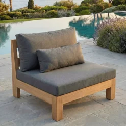 New Salotto da giardino angolare in legno di acacia 6 posti 5 pezzi Bornéo Grigio Salotto Da Giardino