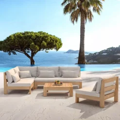 Salotto da giardino angolare in legno di acacia 6 posti 5 pezzi Bornéo Salotto Da Giardino