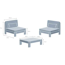 Clearance Salotto da giardino angolare in legno di acacia 2 posti 3 pezzi Bornéo Grigio Salotto Da Balcone|Salotto Da Giardino