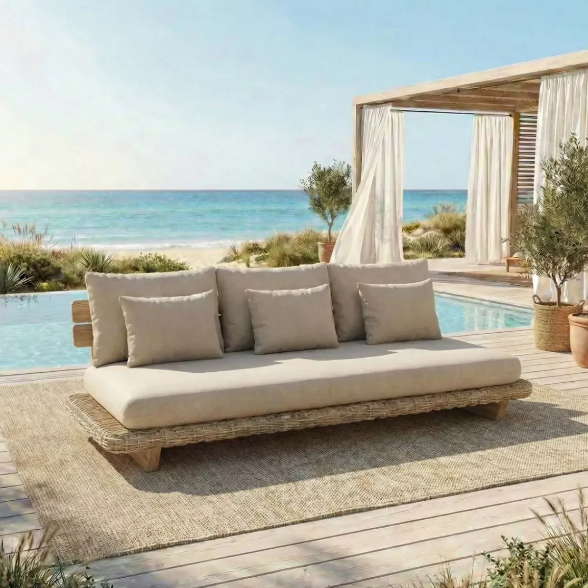Best Salotto da giardino effetto legno e resina 5 posti 4 pezzi Palawan Salotto Da Giardino