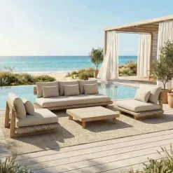 Best Salotto da giardino effetto legno e resina 5 posti 4 pezzi Palawan Salotto Da Giardino