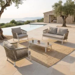 New Salotto da giardino in alluminio 4 posti 4 pezzi Amalfi Bianco e tortora Salotto Da Giardino