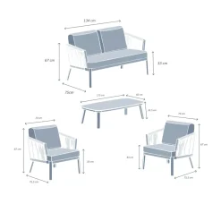 New Salotto da giardino in alluminio 4 posti 4 pezzi Amalfi Bianco e tortora Salotto Da Giardino