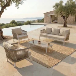 Online Salotto da giardino in alluminio 5 posti 4 pezzi Amalfi Bianco e beige Salotto Da Giardino