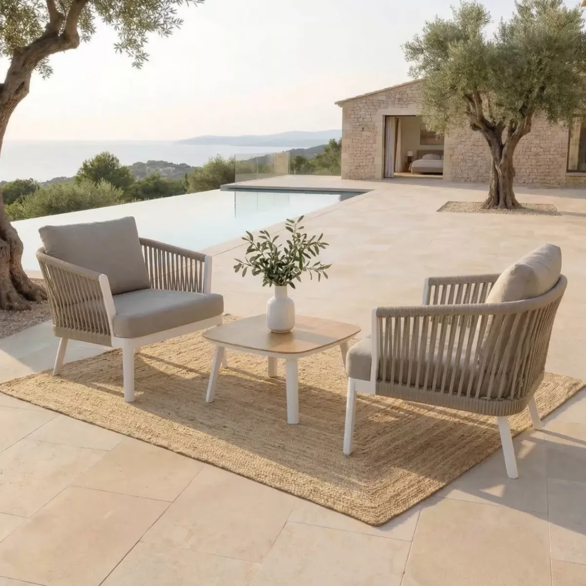 Clearance Salotto da giardino in alluminio 2 posti 3 pezzi Amalfi Bianco e tortora Salotto Da Balcone|Salotto Da Giardino