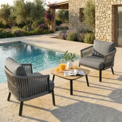 Sale Salotto da giardino in alluminio 2 posti 3 pezzi Amalfi Grigio Salotto Da Balcone|Salotto Da Giardino