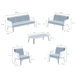 Clearance Salotto da giardino in alluminio 5 pezzi Amalfi Bianco e tortora Salotto Da Giardino