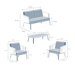 Sale Salotto da giardino in alluminio 4 posti 4 pezzi Amalfi Bianco e beige Salotto Da Giardino