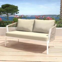 Sale Salotto da giardino in alluminio 4 posti 4 pezzi Amalfi Bianco e beige Salotto Da Giardino