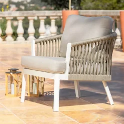 New Salotto da giardino in alluminio 5 pezzi Amalfi Bianco e beige Salotto Da Giardino
