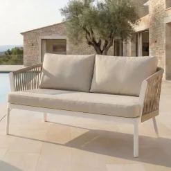 New Salotto da giardino in alluminio 5 pezzi Amalfi Bianco e beige Salotto Da Giardino