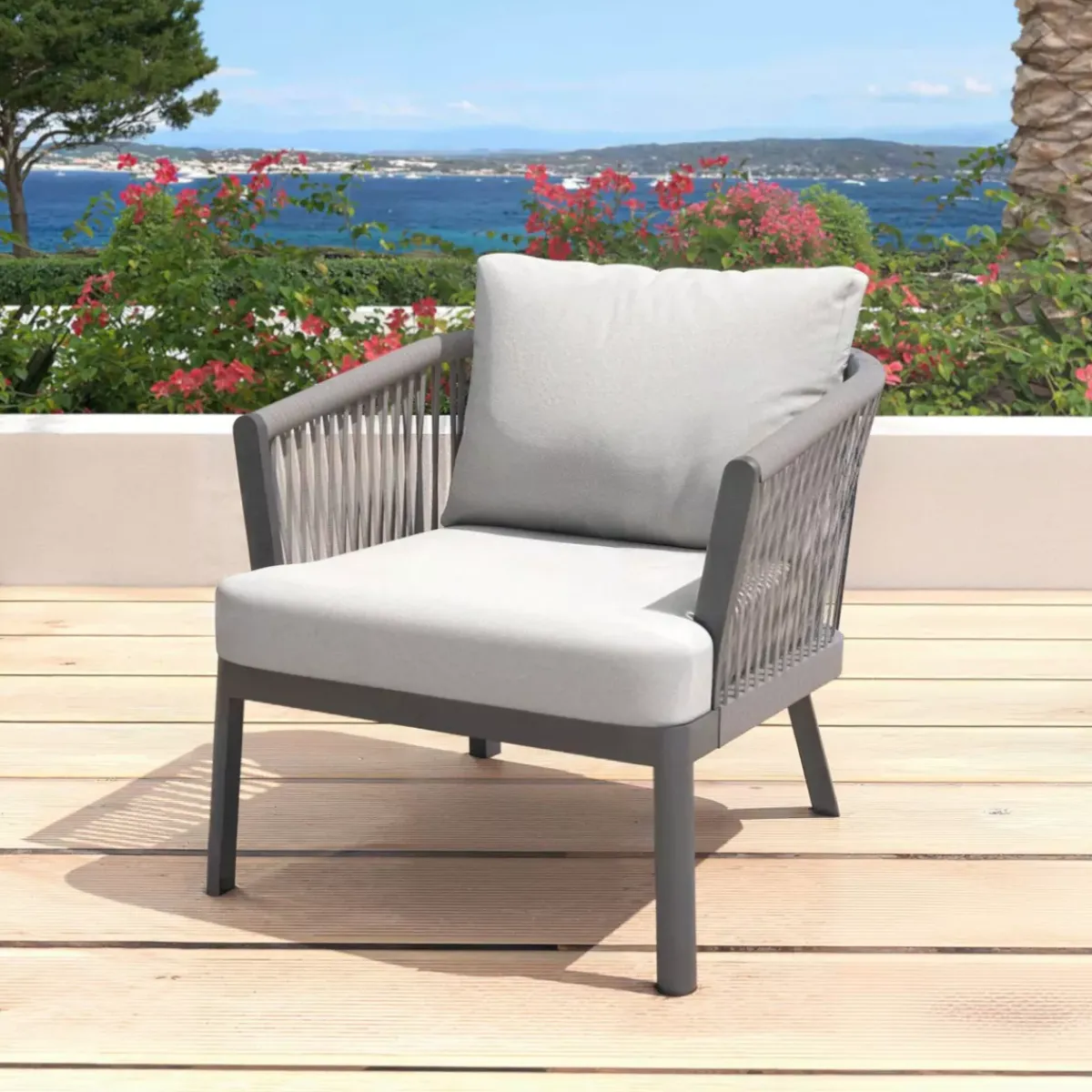 Clearance Salotto da giardino in alluminio 4 posti 4 pezzi Amalfi Grigio antracite e grigio chiaro Salotto Da Giardino