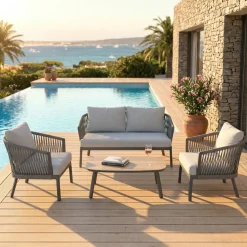 Clearance Salotto da giardino in alluminio 4 posti 4 pezzi Amalfi Grigio antracite e grigio chiaro Salotto Da Giardino