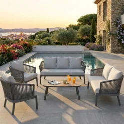 Sale Salotto da giardino in alluminio 5 pezzi Amalfi Grigio antracite e grigio chiaro Salotto Da Giardino