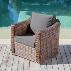 Sale Salotto da giardino in resina intrecciata 4 posti 4 pezzi Calvi Seppia e grigio scuro Salotto Da Giardino