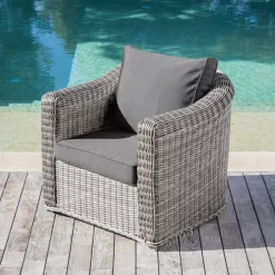 Online Salotto da giardino in resina intrecciata 4 posti 4 pezzi Calvi Grigio e grigio scuro Salotto Da Giardino
