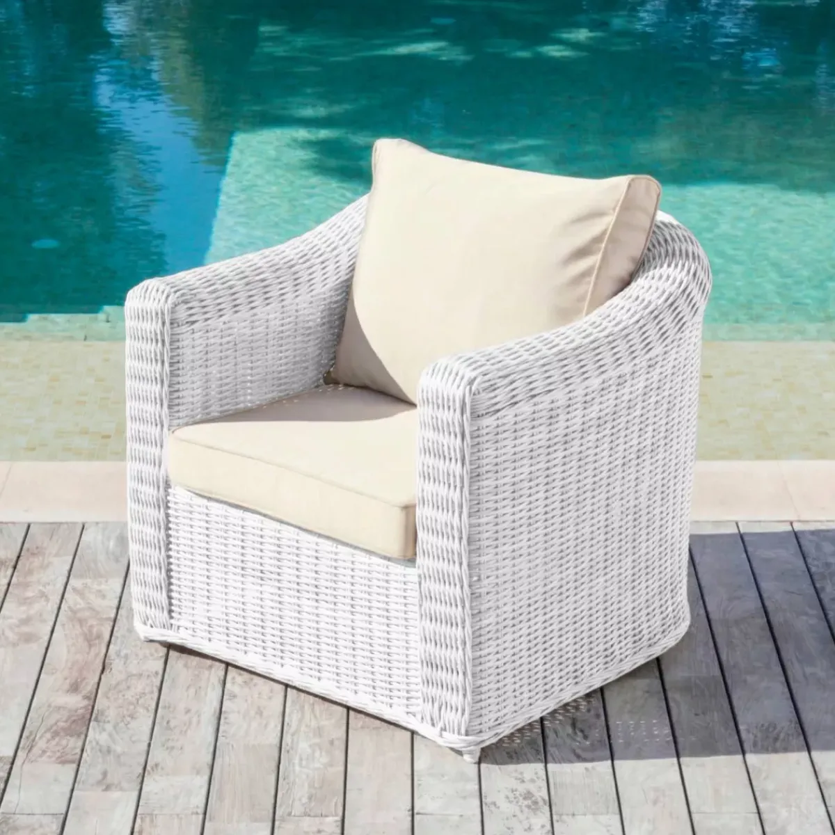 Hot Salotto da giardino in resina intrecciata 5 posti 4 pezzi Calvi Bianco e tortora Salotto Da Giardino