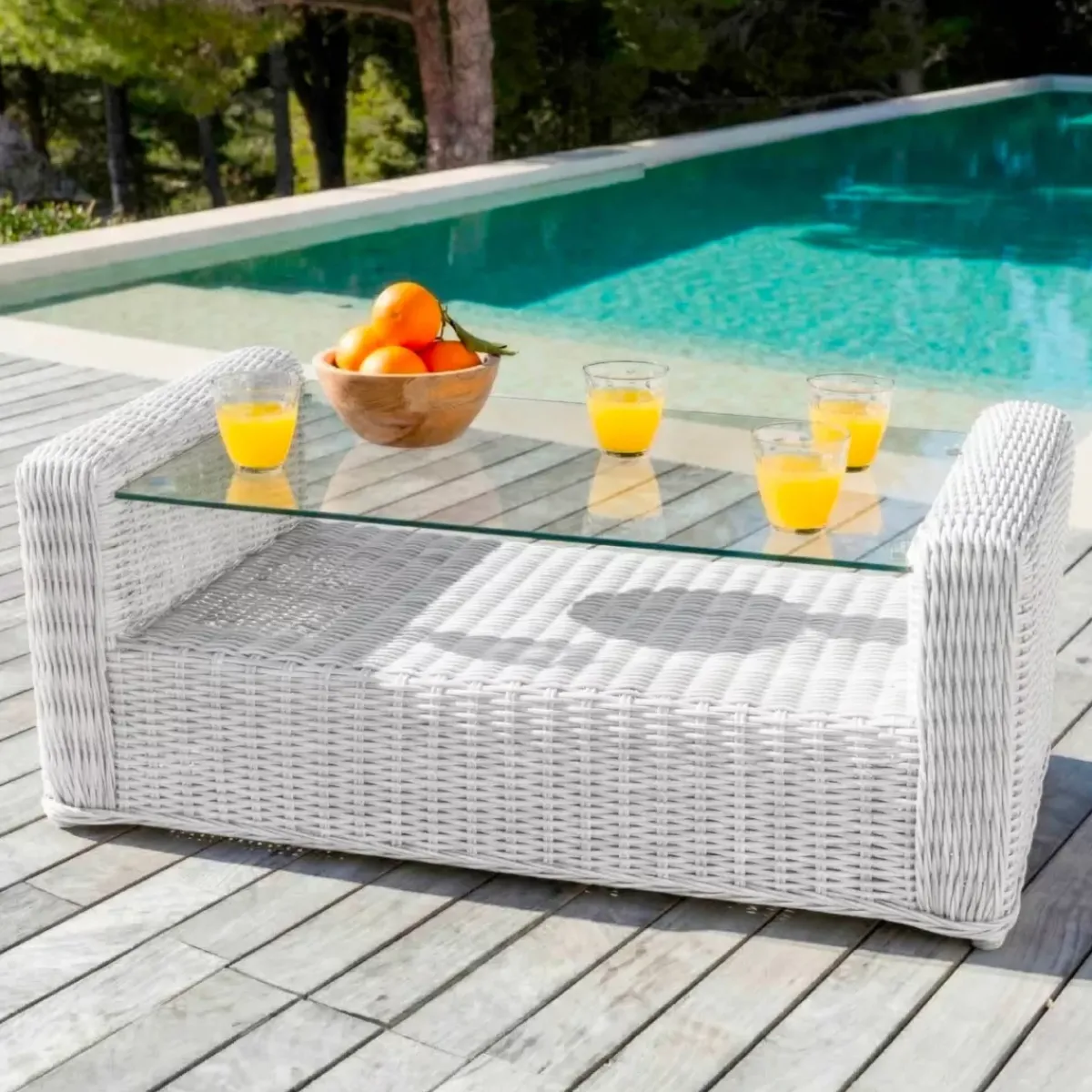 Hot Salotto da giardino in resina intrecciata 5 posti 4 pezzi Calvi Bianco e tortora Salotto Da Giardino
