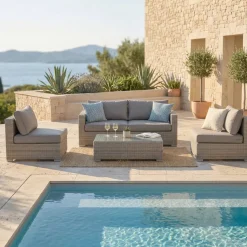 New Salotto da giardino in resina intrecciata 4 posti 4 pezzi Palma Grigio e antracite Salotto Da Giardino