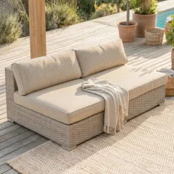 Online Salotto da giardino in resina intrecciata 4 posti 4 pezzi Palma Grigio e beige Salotto Da Giardino