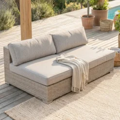 Online Salotto da giardino in resina intrecciata 4 posti 4 pezzi Palma Grigio e tortora Salotto Da Giardino