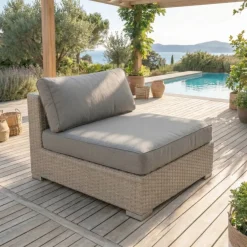 Sale Salotto da giardino in resina intrecciata 4 posti 5 pezzi Palma Grigio e antracite Salotto Da Giardino