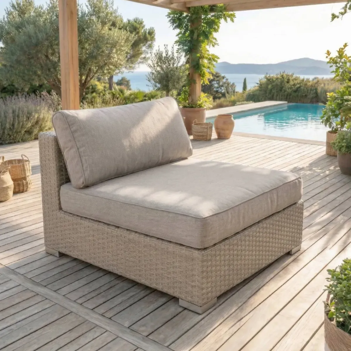Discount Salotto da giardino in resina intrecciata 5 posti 6 pezzi Palma Grigio e tortora Salotto Da Giardino
